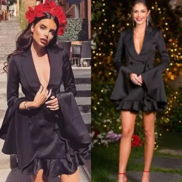 NWT Misha Collection Christy Frill Blazer Dress Black Size 2